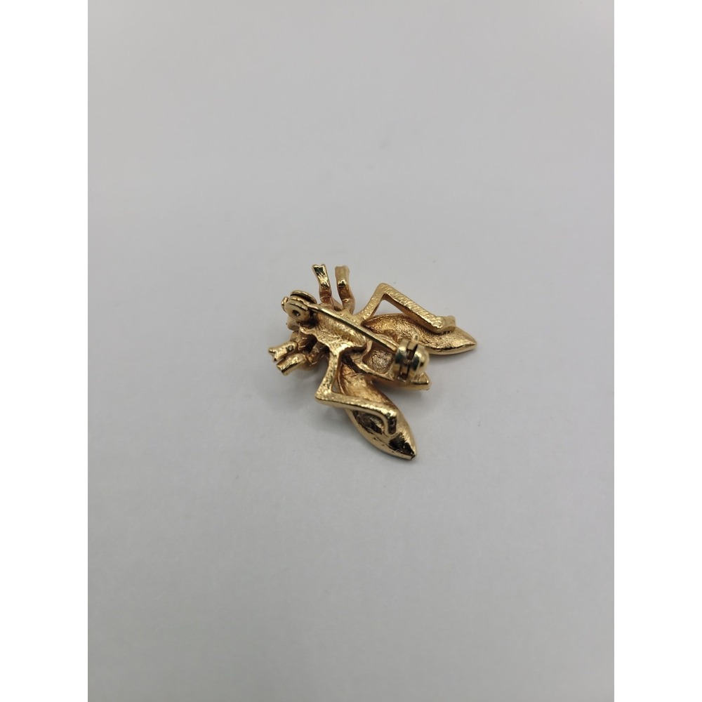 Vintage Rhinestone Fly Brooch Gold Tone Green Eyes Insect Figural Pin - Picture 8 of 11